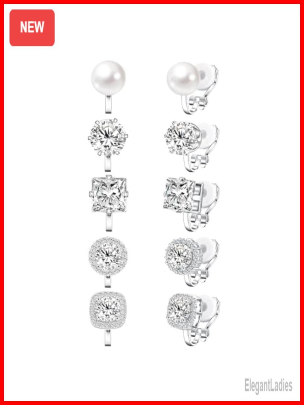 Cubic Zirconia Clip On Earrings Hypoallergenic Non Pierced Stud Set Wedding